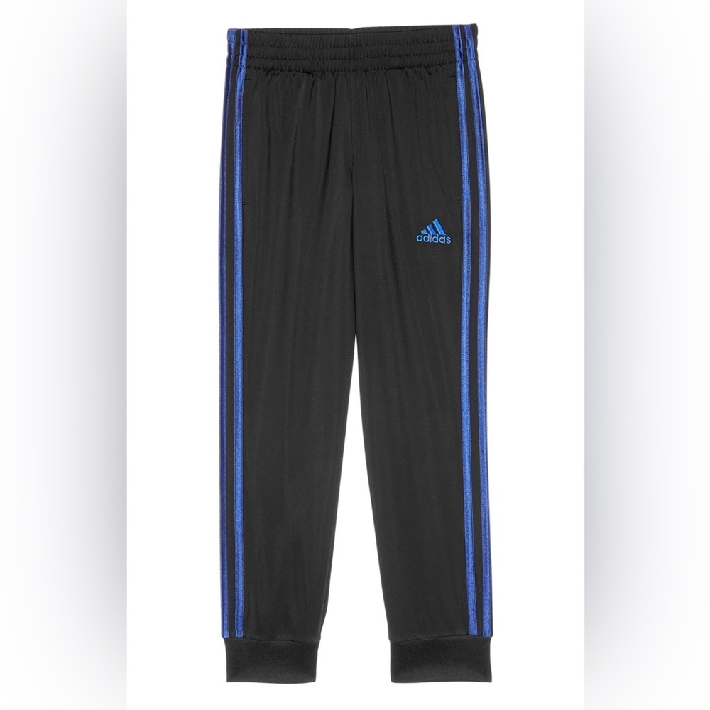 Adidas Boys Large Black Blue 3 Stripe Tricot Jogger Pants NWT